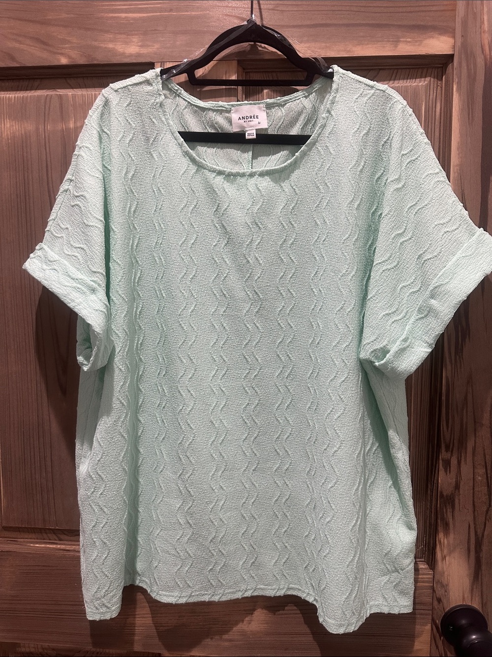 Andree Mint Textured Crew Neck Short Sleeve Top